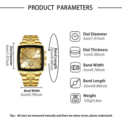 Montre-bracelet à Quartz de Luxe pour Homme avec Cadran Carré, Montre d'affaires à la Mode en Acier Inoxydable avec Calendrier Reloj Hombre (Sans boîte)