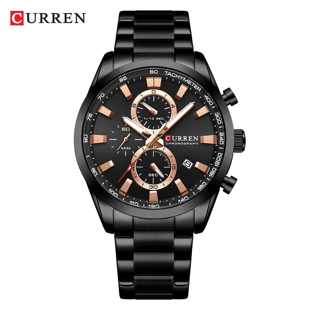 CURREN Montre Sport Chrono à Quartz pour Homme - Bracelet en Acier Inoxydable et Cadran Multifonction