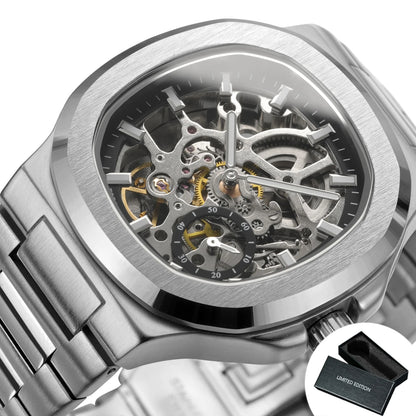 Forsining Fashion Skeleton Automatic Watch for Men Small Dials Luminous Hands Stainless Steel Strap Business Casual Mens Watches