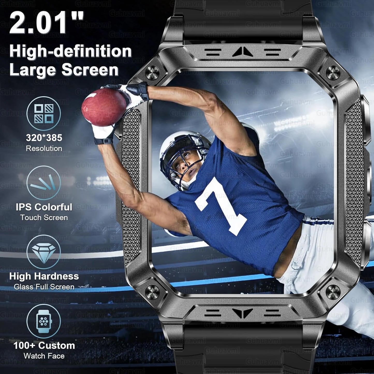 Montre Intelligente Militaire Homme 1500mAh Longue Autonomie Sport Extérieur Montre Connectée Homme Étanche 10ATM Fréquence Cardiaque Appel BT Grande Batterie
