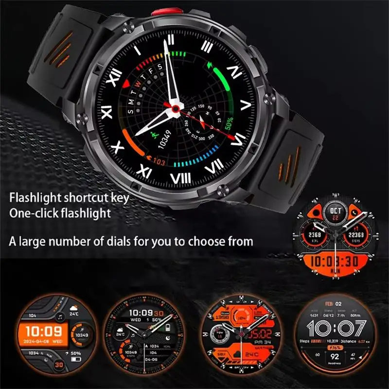 2026 Nouvelle montre connectée ultra-durable de 1100 mAh pour hommes, militaire, extérieure, GPS, boussole, étanche 10 ATM, appel Bluetooth HD, montre connectée de sport