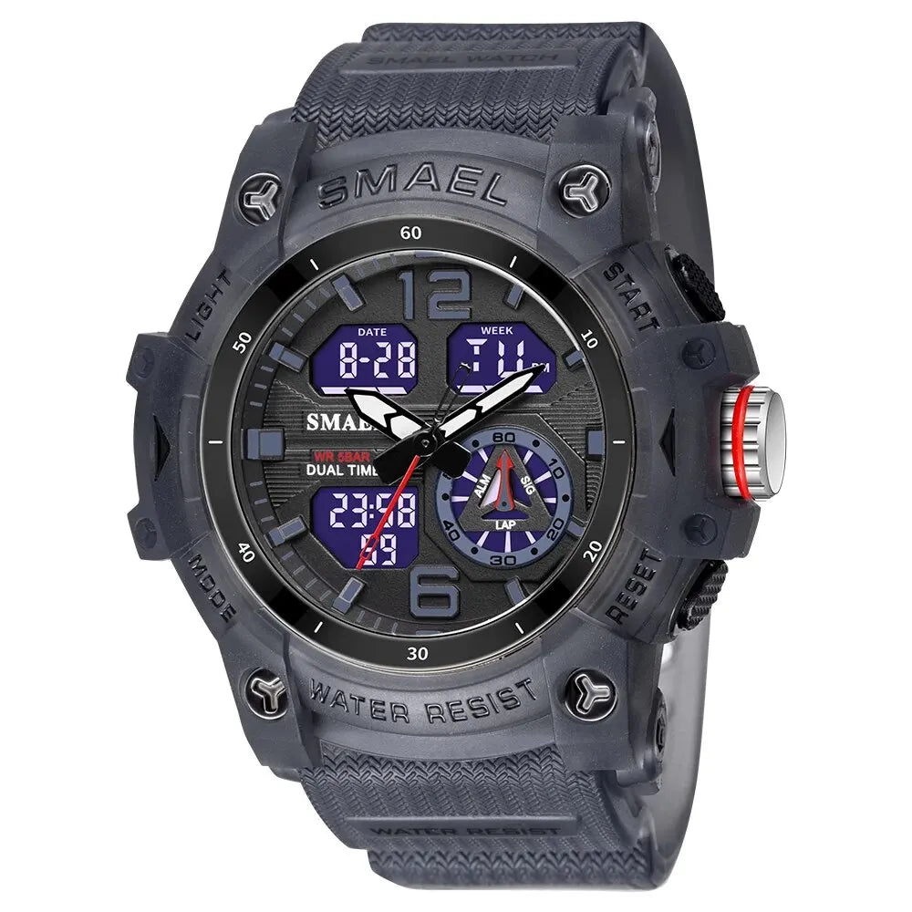SMAEL 8007 digital watch with dual time display, stopwatch and LED backlight