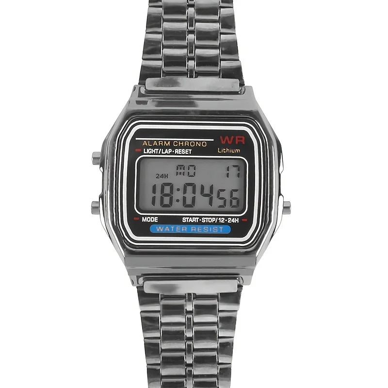 F91W Montre Bande Acier Non Étanche pour Femmes, Hommes, Horloge Professionnelle, Montre Sport Numérique LED Multifonctionnelle, Horloge Électronique