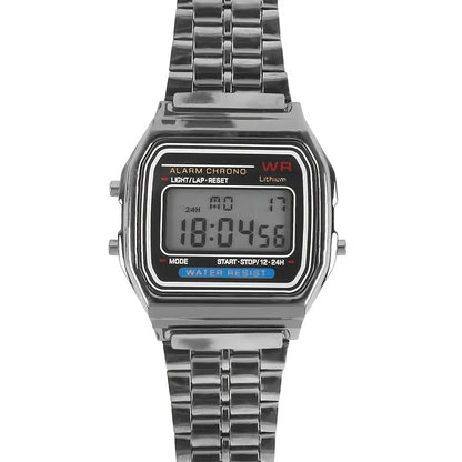 F91W Montre Bande Acier Non Étanche pour Femmes, Hommes, Horloge Professionnelle, Montre Sport Numérique LED Multifonctionnelle, Horloge Électronique