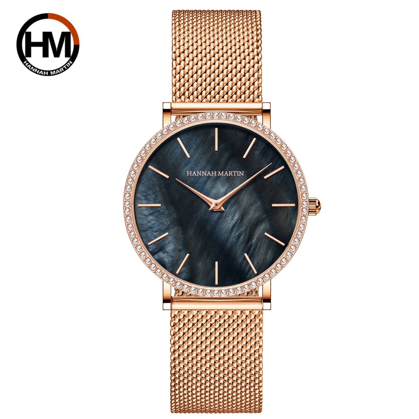Montre à quartz Hannah Martin de luxe en or rose et diamants
