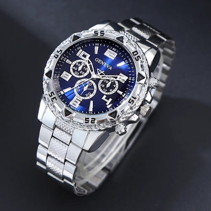 Ensemble de Montres Classiques pour Homme, Montres à Cadran Rond en Quartz avec Bracelet en Acier Inoxydable pour Homme, Choix de Cadeau Idéal