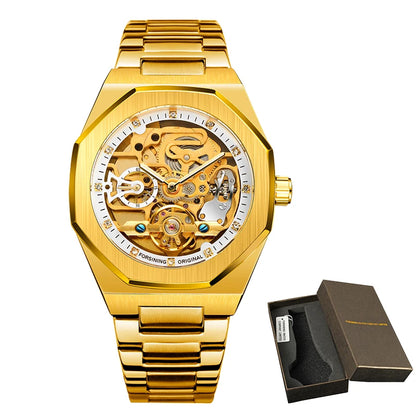 Forsining Fashion Silver Mens Watches Top Brand Luxury Automatic Mechanical Stainless Steel Fashion Business Skeleton Wristwatch