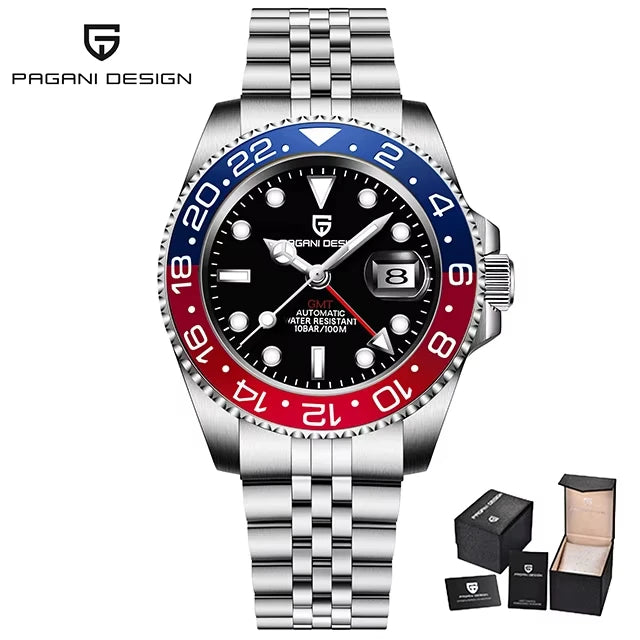 Montre Homme PAGANI DESIGN GMT 40mm Automatique Verre Saphir Acier Inoxydable Étanche Top Marque Cadeau RelogioMasculino