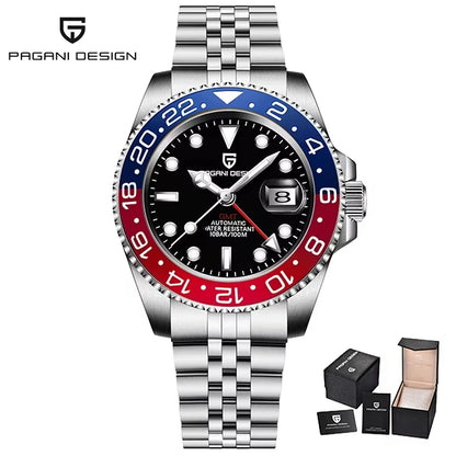 Montre Homme PAGANI DESIGN GMT 40mm Automatique Verre Saphir Acier Inoxydable Étanche Top Marque Cadeau RelogioMasculino