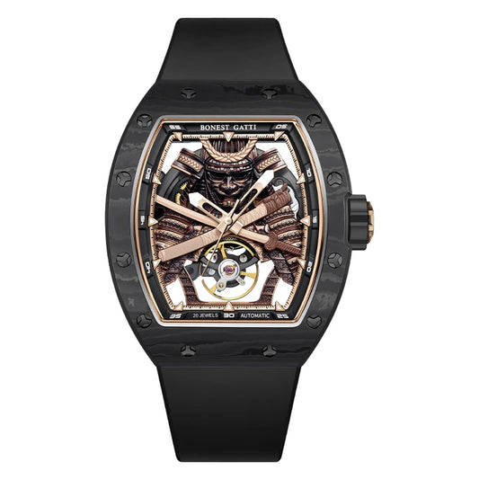 BONEST GATTI Fashion Automatic Movement Wristwatch Skeleton Warrior Big Dial Sapphire Glass Mechanical Watches for Men