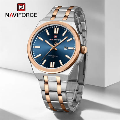 Montre à quartz NAVIFORCE pour hommes, de luxe, pour affaires, lumineuse, en acier inoxydable, étanche, calendrier, montre-bracelet, Reloj Hombre