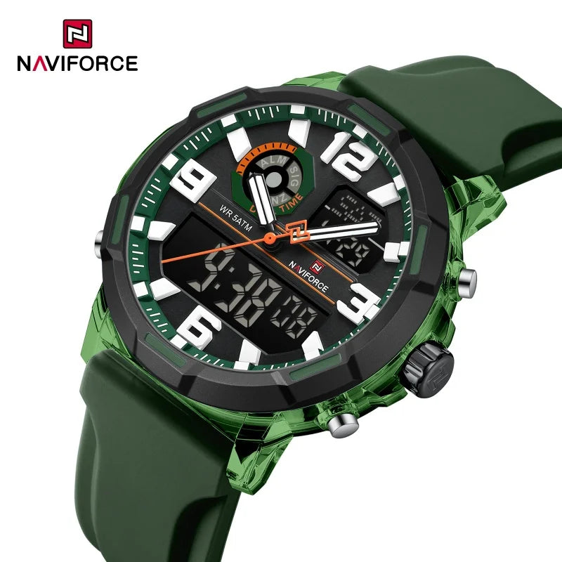 NAVIFORCE 2026 Montre homme nouvelle 5ATM étanche Double affichage Chronographe Réveil Montre-bracelet Montres tendance pour homme NF7130
