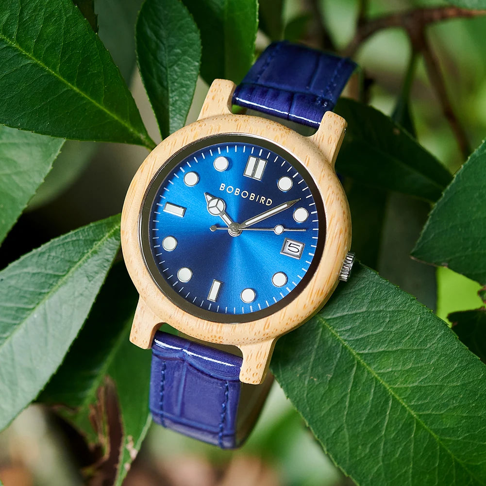 BOBO BIRD Montre Femme Bambou Légère Bracelet Cuir Véritable Montre Simple Élégante Tendance en Bois Cadeau pour Petite Amie