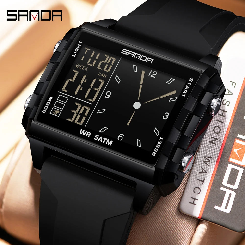 SANDA Luxury Brand Digital Watch for Men Women Square Dial Sport Waterproof Watches Man LED Pointer Display Relogios Masculino