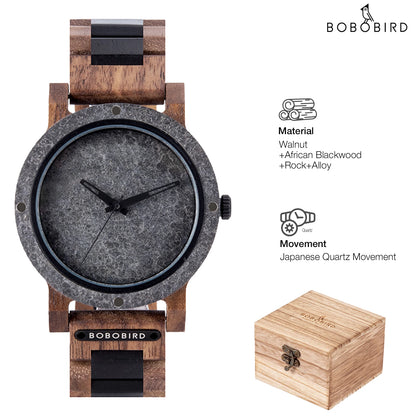 Montre en pierre BOBO BIRD pour hommes Relogio Masculino 2022 Nouvelle montre-bracelet en bois pour hommes Cadeau de Noël personnalisé Dropshipping
