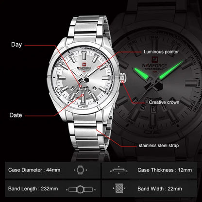 Montres Hommes NAVIFORCE, en Acier, Étanche, Quartz, Date, Montre-Bracelet de Luxe pour Homme de Marque Supérieure, relogio masculino