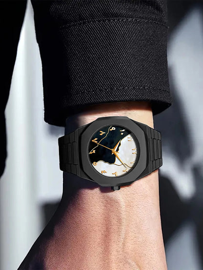 Ensemble Montre à Quartz Homme Bracelet Collier Bague, Bracelet en Plastique, Idéal pour le Quotidien et les Cadeaux de Fête, Boîte Non Incluse