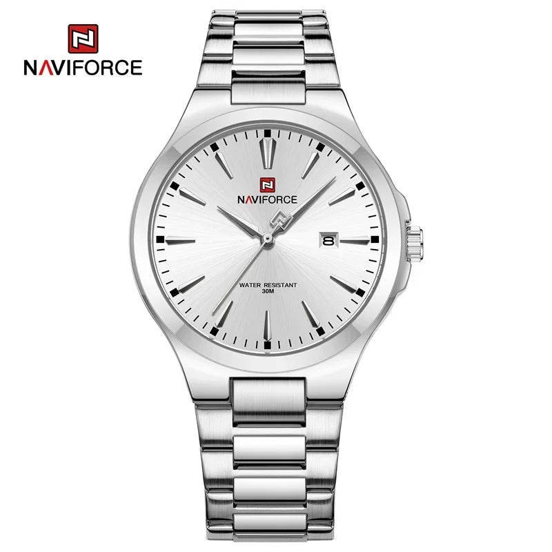 NAVIFORCE NF9214 Montres pour hommes tendance au design original en acier inoxydable, calendrier simple, étanche, Relogio Masculino