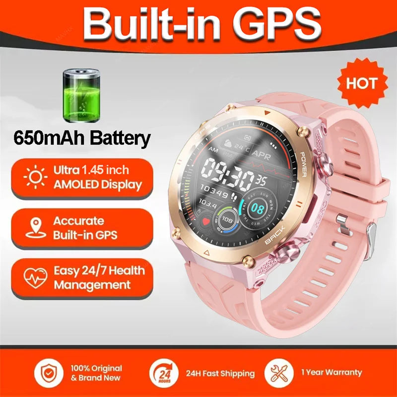 2026 New Military Outdoor Sports Smart Watch Men P68 Waterproof Built-in GPS Compass 650mAh Battery Bluetooth Call Smar twatch