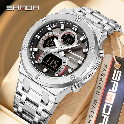 SANDA Multifunction Chronograph LED Stainless Steel Watch