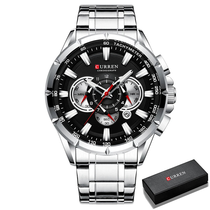 Montre Homme CURREN Business Montre de Luxe en Acier Inoxydable Chronographe Armée Militaire Montres à Quartz