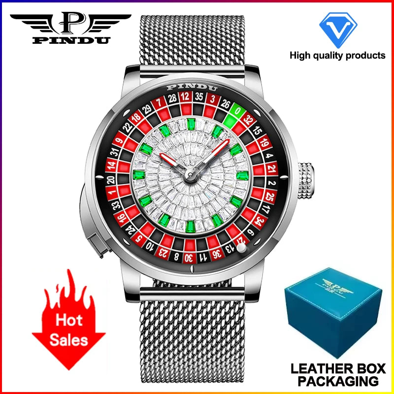 Montre mécanique rotative à bouton PINDU Design NOUVEAU 2025, coque noire, mouvement NH35, montre automatique de luxe en acier inoxydable pour hommes