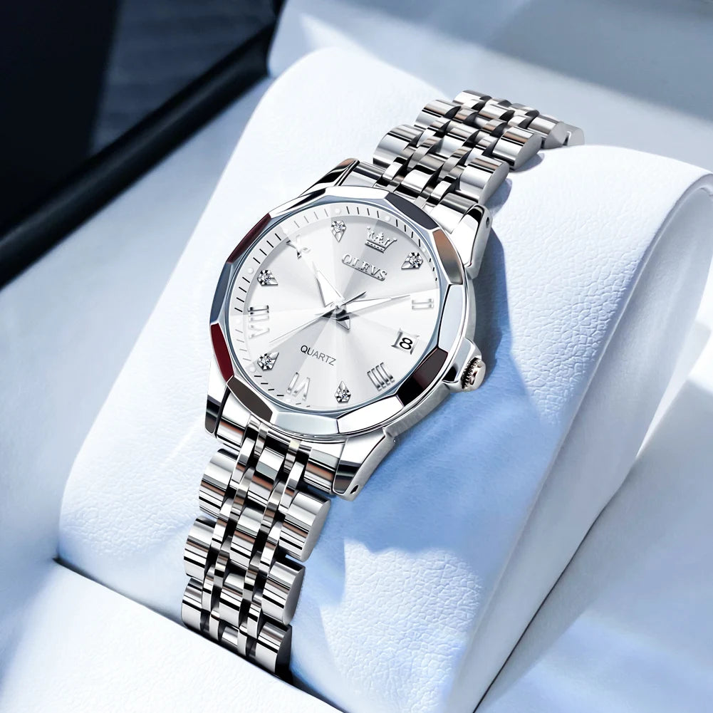 OLEVS Fashion Golden Watch for Women Stainless Steel Waterproof Women's Watches Elegant Original Luxury Ladies Quartz Wristwatch