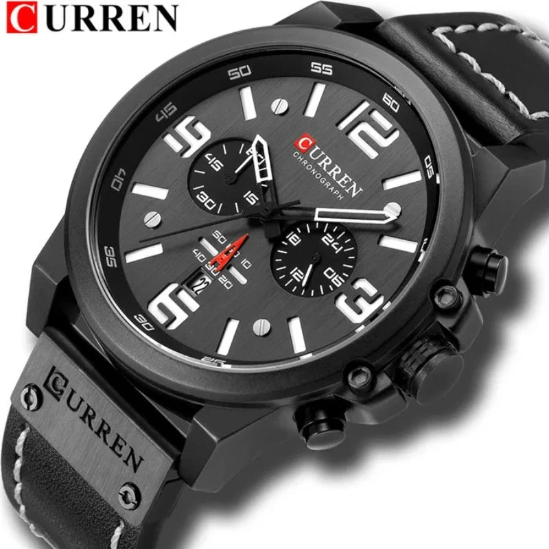 CURREN 8314 Business Leather Strap 6-Hand Calendar Watch