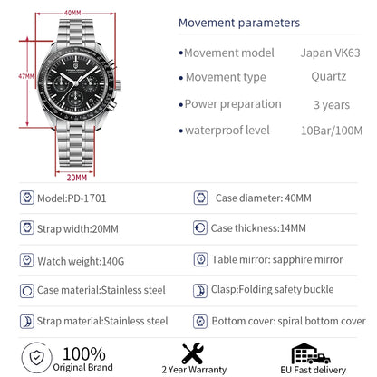 PAGANI DESIGN 2026 Nouvelles Montres Homme Montre de Luxe à Quartz Pour Homme Chronographe Rapide à Date Automatique Bracelet Saphir AR