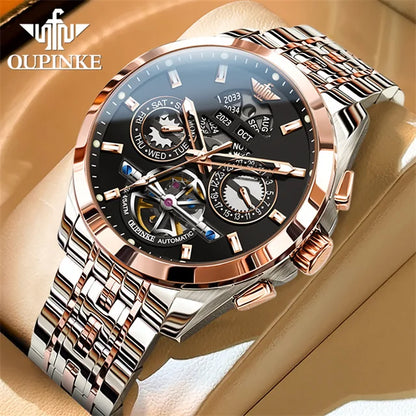 OUPINKE 3251 Auto Date Mechanical Watch for Men Hollowed Skeleton Luxury Automatic Hand Clock Top Brand Waterproof Man Watch Hot