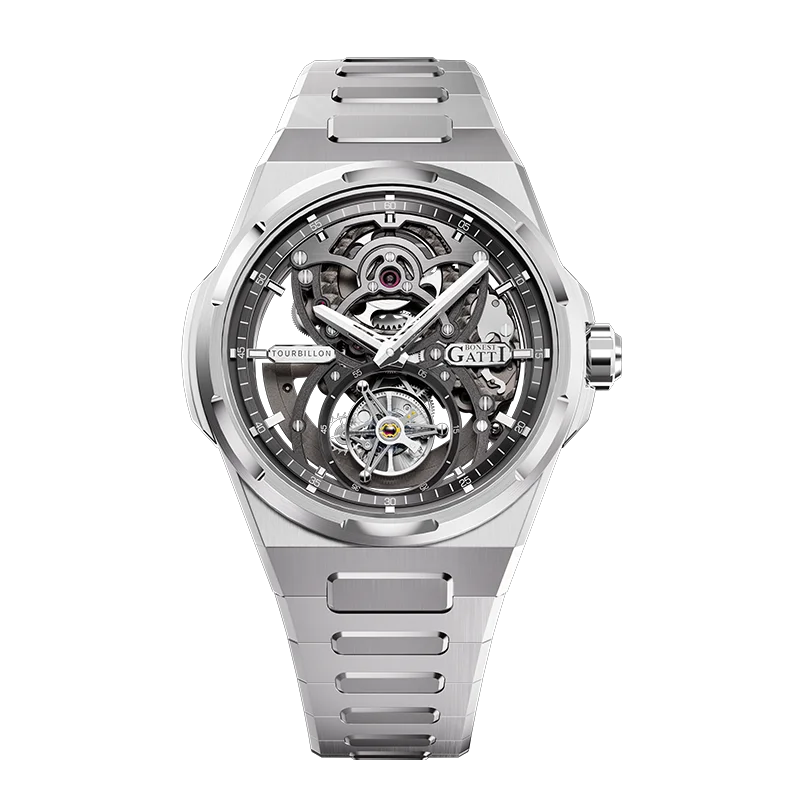 BONEST GATTI Nouvelle montre homme série Infinite Tourbillon Automatique Squelette Bracelet Acier Inoxydable
