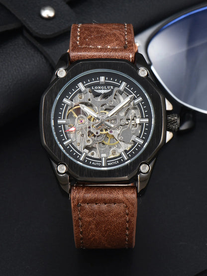 Men automatic watch waterproof sport skeleton mechanical watches outdoors fashion leather mens watch boyfriend gift