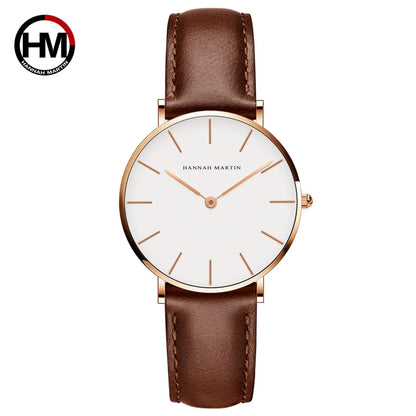 HANNAH MARTIN Top Brand Women Waterproof Wrist Watches 36mm Fashion Luxury Ultra Thin Leather Creative Rose Gold Ladies Watches