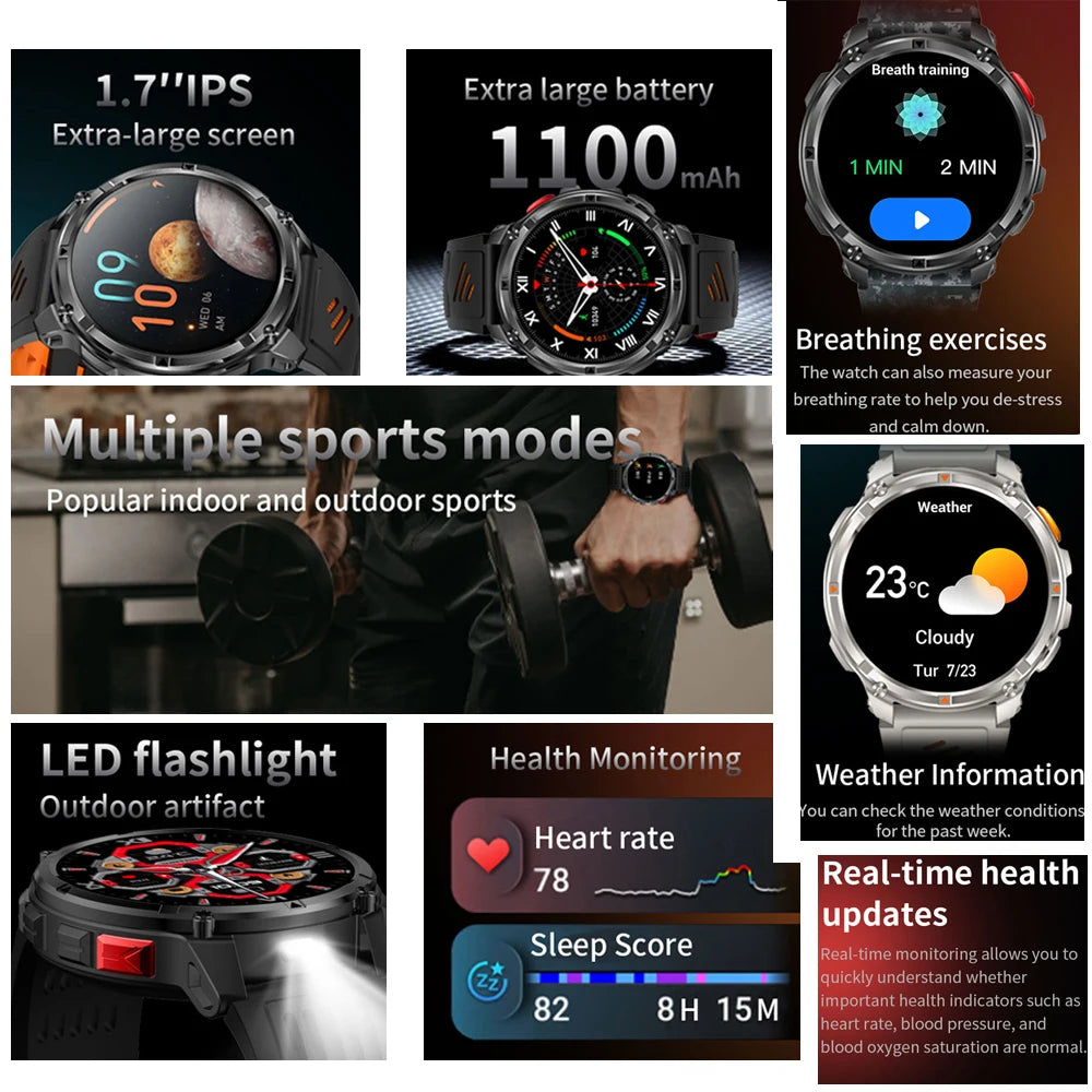 2026 New T-Rex3 Ultra 1100mAh Super Capacity Battery Adult Men Smart Watch 1.7" Large Screen Call 5ATM Waterproof Sports Watches