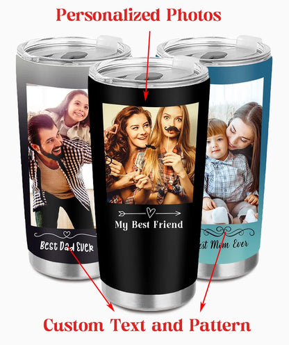 Bouteille d'eau personnalisée avec image et texte pour couple/famille, impression double face, mug de voyage isotherme en acier inoxydable