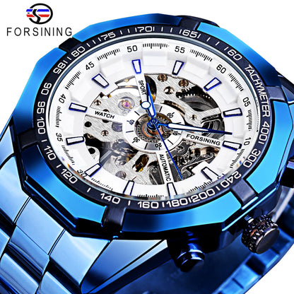 Forsining 2025 Montres Homme Squelette en Acier Inoxydable Étanche Marque de Luxe Transparente Mécanique Sport Montres-bracelets pour Hommes