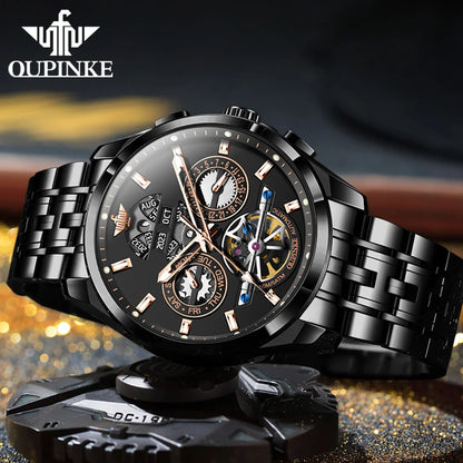 OUPINKE 3251 Auto Date Mechanical Watch for Men Hollowed Skeleton Luxury Automatic Hand Clock Top Brand Waterproof Man Watch Hot