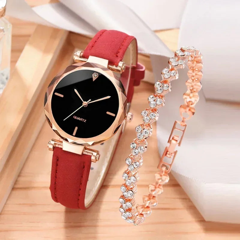 2PCS Set Luxury Watch Women Bracelet  Rhinestone Fashion Wristwatch Female Casual Ladies Watches Bracelet Set Clock