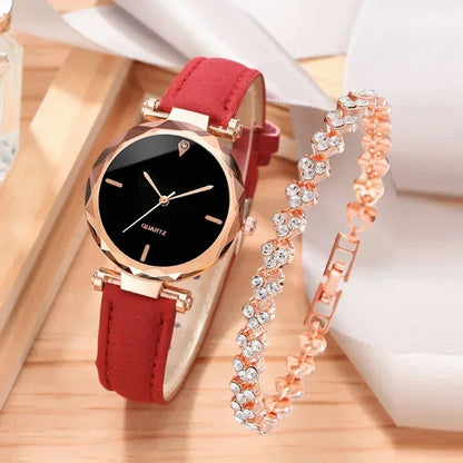 2PCS Set Luxury Watch Women Bracelet  Rhinestone Fashion Wristwatch Female Casual Ladies Watches Bracelet Set Clock
