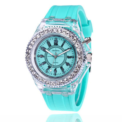 Montre LED lumineuse Flash Femme Homme Garçon Fille Montre-bracelet en Silicone Horloge à strass à la mode Enfants Relogio Saati