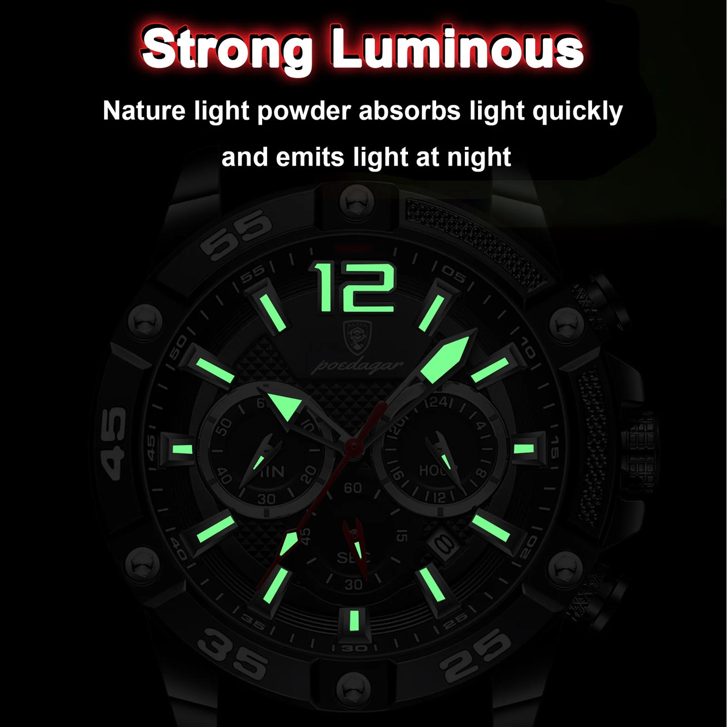 POEDAGAR Montre Homme Luxe Décontractée Étanche Lumineuse Chronographe Date Montre-Bracelet Homme Militaire Quartz de Haute Qualité