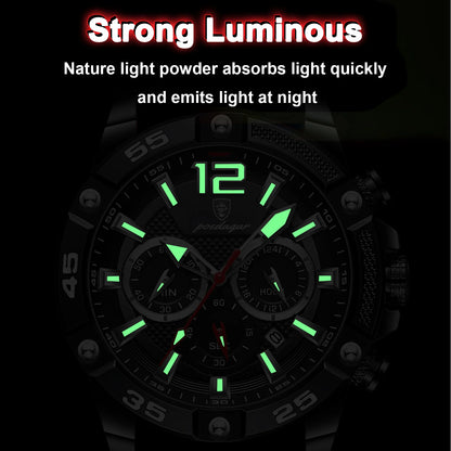POEDAGAR Montre Homme Luxe Décontractée Étanche Lumineuse Chronographe Date Montre-Bracelet Homme Militaire Quartz de Haute Qualité