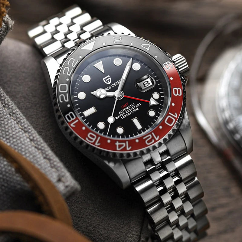 PAGANI DESIGN GMT automatic watch with sapphire crystal and stainless steel bracelet