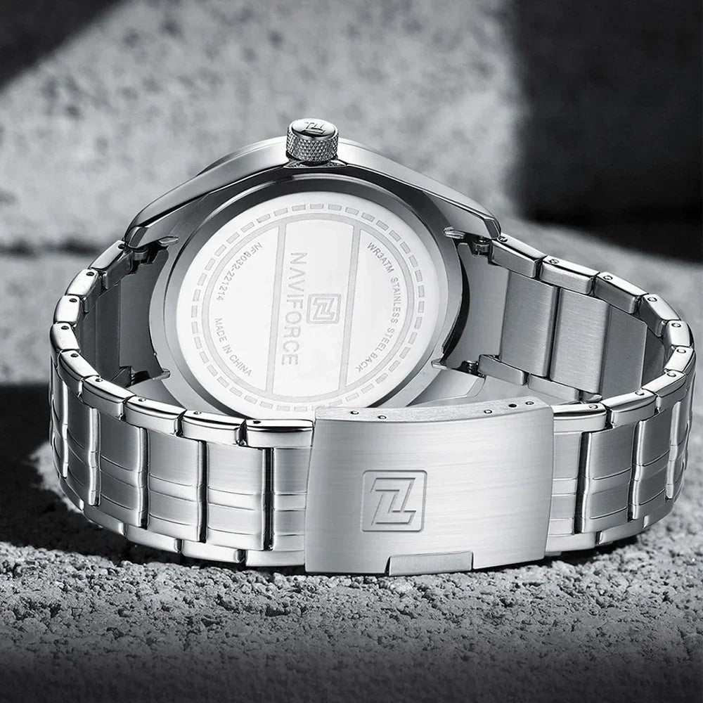 Montre NAVIFORCE de luxe pour homme, montre-bracelet étanche à quartz lumineuse en acier inoxydable, montres à la mode pour hommes