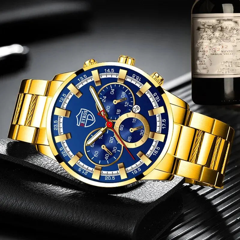 Montre Bracelet Homme Mode Affaires Acier Inoxydable Quartz Calendrier Date Décontractée Sport Lumineuse