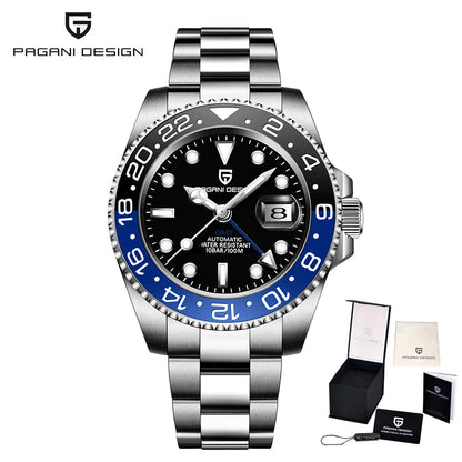 PAGANI DESIGN PD-1662 Luxury GMT Men Mechanical Wristwatch Sapphire Glass Stainless Steel 100M Waterproof Automatic Watches