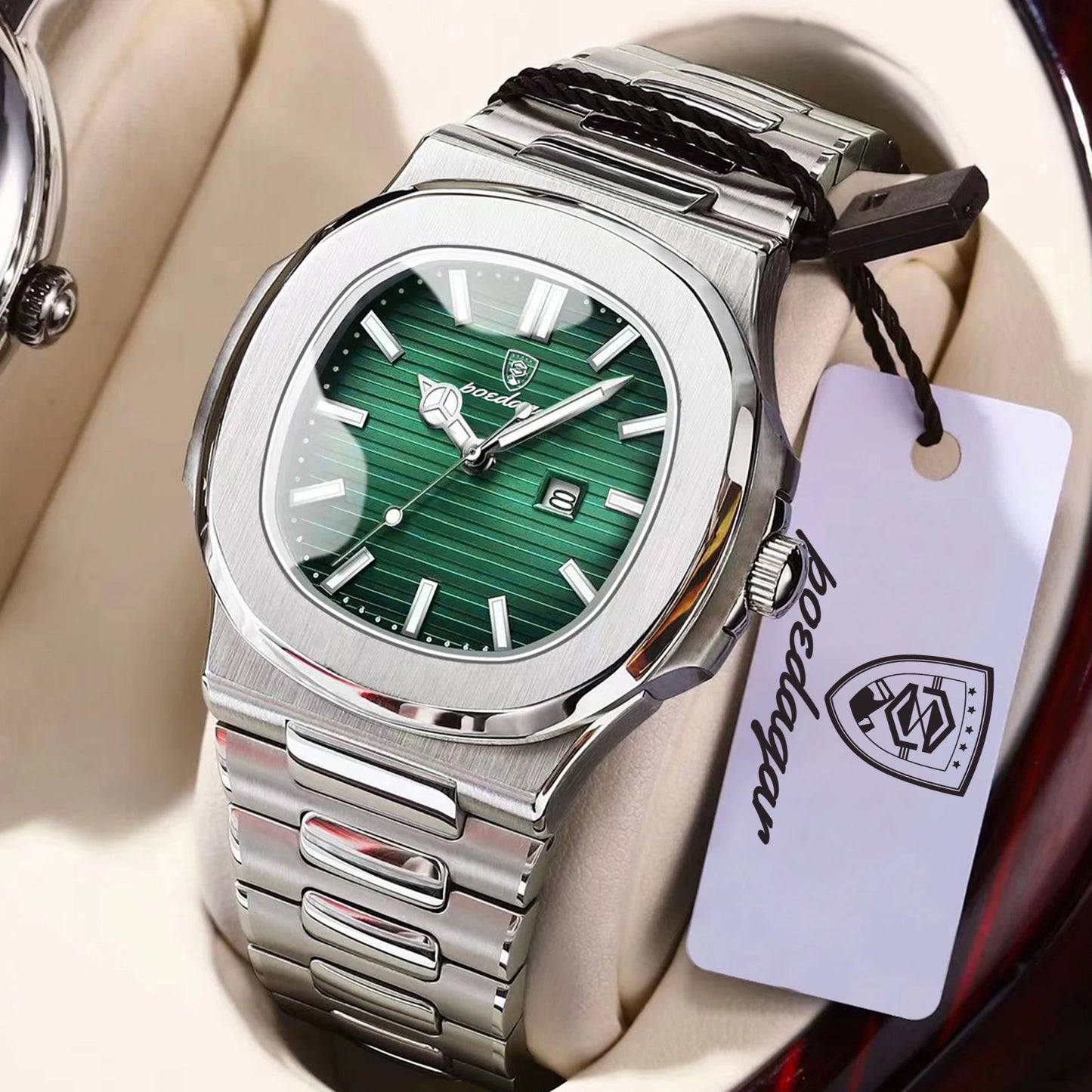 POEDAGAR Montre Homme Carrée Tendance Acier Inoxydable Étanche Lumineuse Date Exquise Montre-Bracelet Masculine Montres à Quartz Pour Hommes