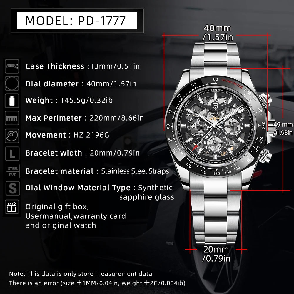 PAGANI DESIGN Montre Automatique Mécanique Homme Acier Inoxydable Étanche Sport 10 Bar Montre Décontractée de Luxe pour Hommes Reloj Hombre