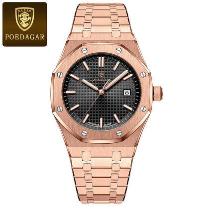 POEDAGAR Montre-bracelet de luxe pour homme étanche lumineuse Date Montre homme en acier inoxydable Montres à quartz tendance pour homme Reloj