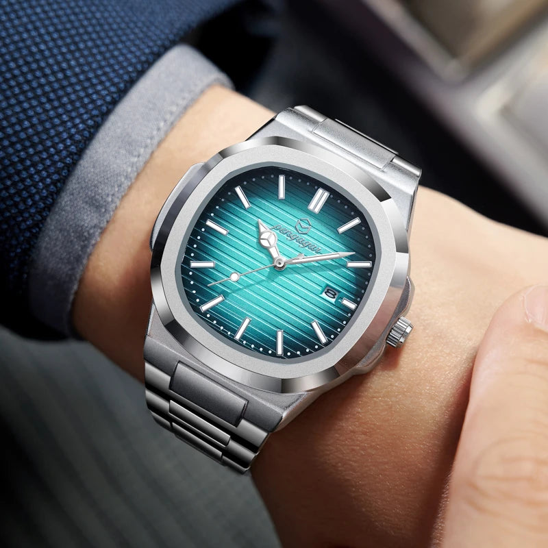 2026 Nouvelle Montre Homme Militaire de Luxe Carrée Étanche Lumineuse Date Semaine Montre Homme en Acier Inoxydable Montre à Quartz Homme Reloj+boîte